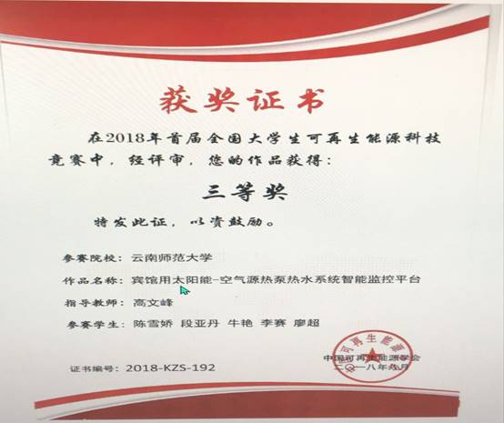 2018 首届全国老员工可再生能源科技-国三 陈雪娇